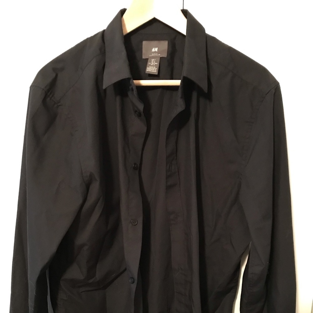 Black slim fit button up dress shirt